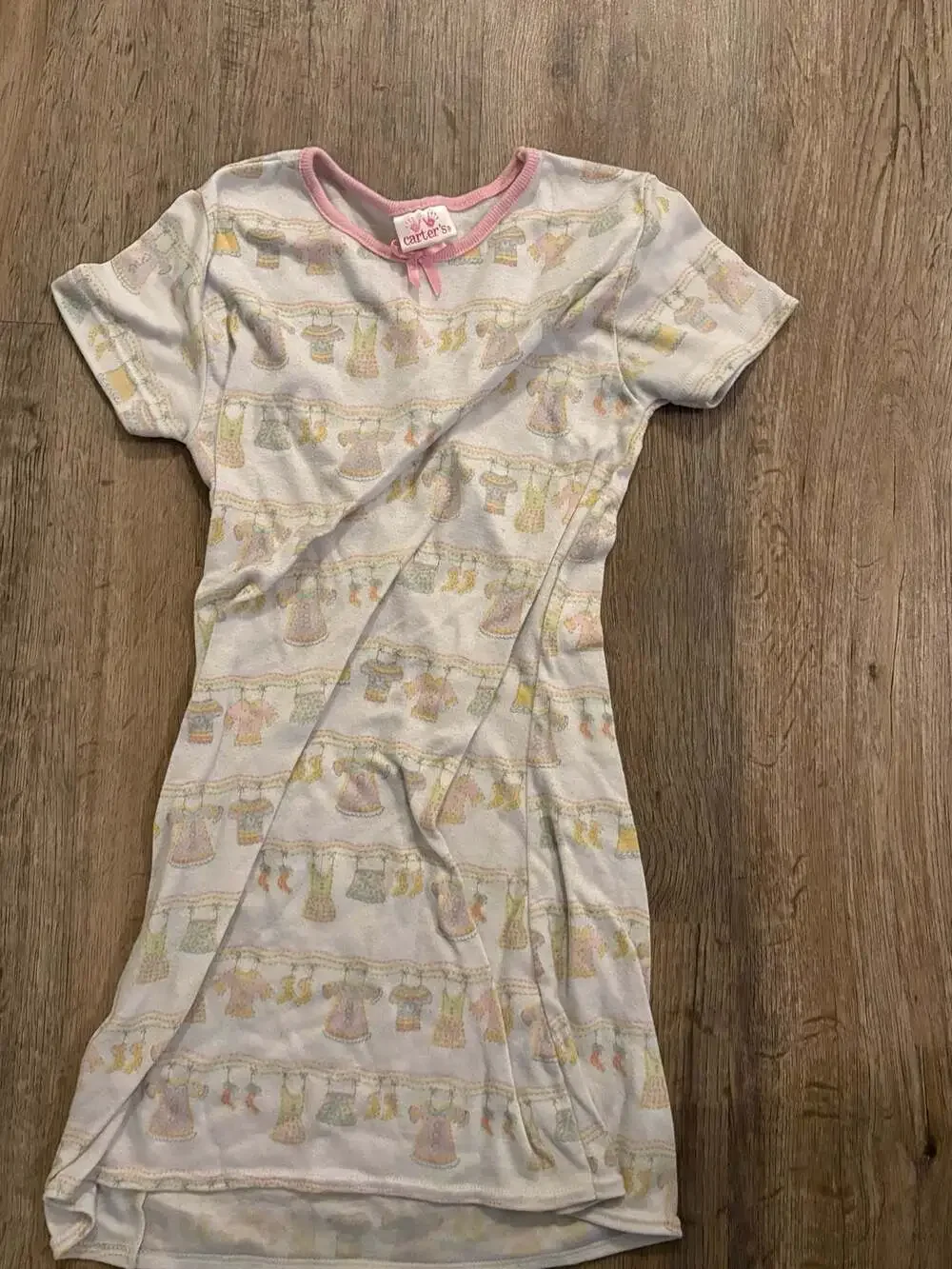 Vintage Carter's Girls White Short Sleeve Nightgown with Laundry Clothesline Pri